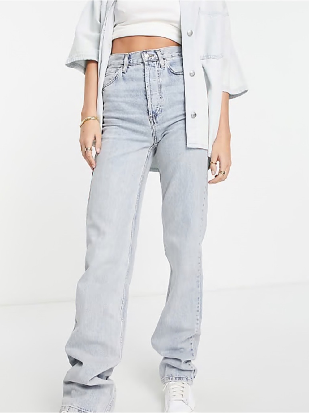 Topshop Kort High Waist Tall Bleach Washed Wide-Leg Jeans